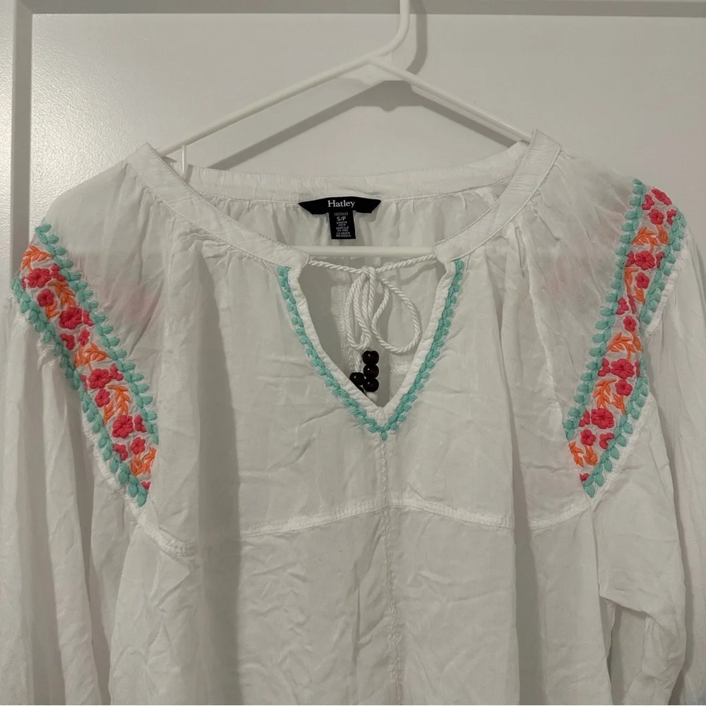 Hatley Embroidered White Long Sleeve Modal Tunic Size Small - Picture 5 of 15